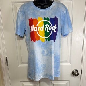 Unisex Hard Rock Cafe Blue Tie-Dye Tee with Rainbow Logo Size Medium